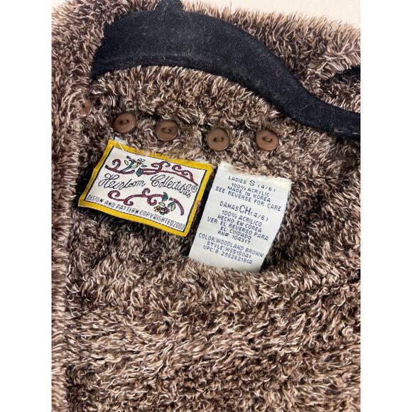 Vintage Heirloom Collectibles Small Brown Fuzzy Sweater with Built In Scarf - Picture 3 of 3